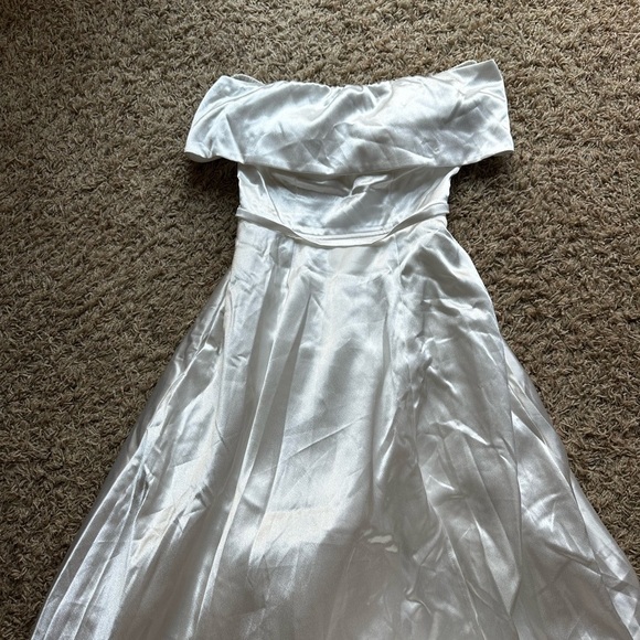 LULU’S Greatest Hits White Satin Off The Shoulder Maxi Dress - Picture 5 of 6